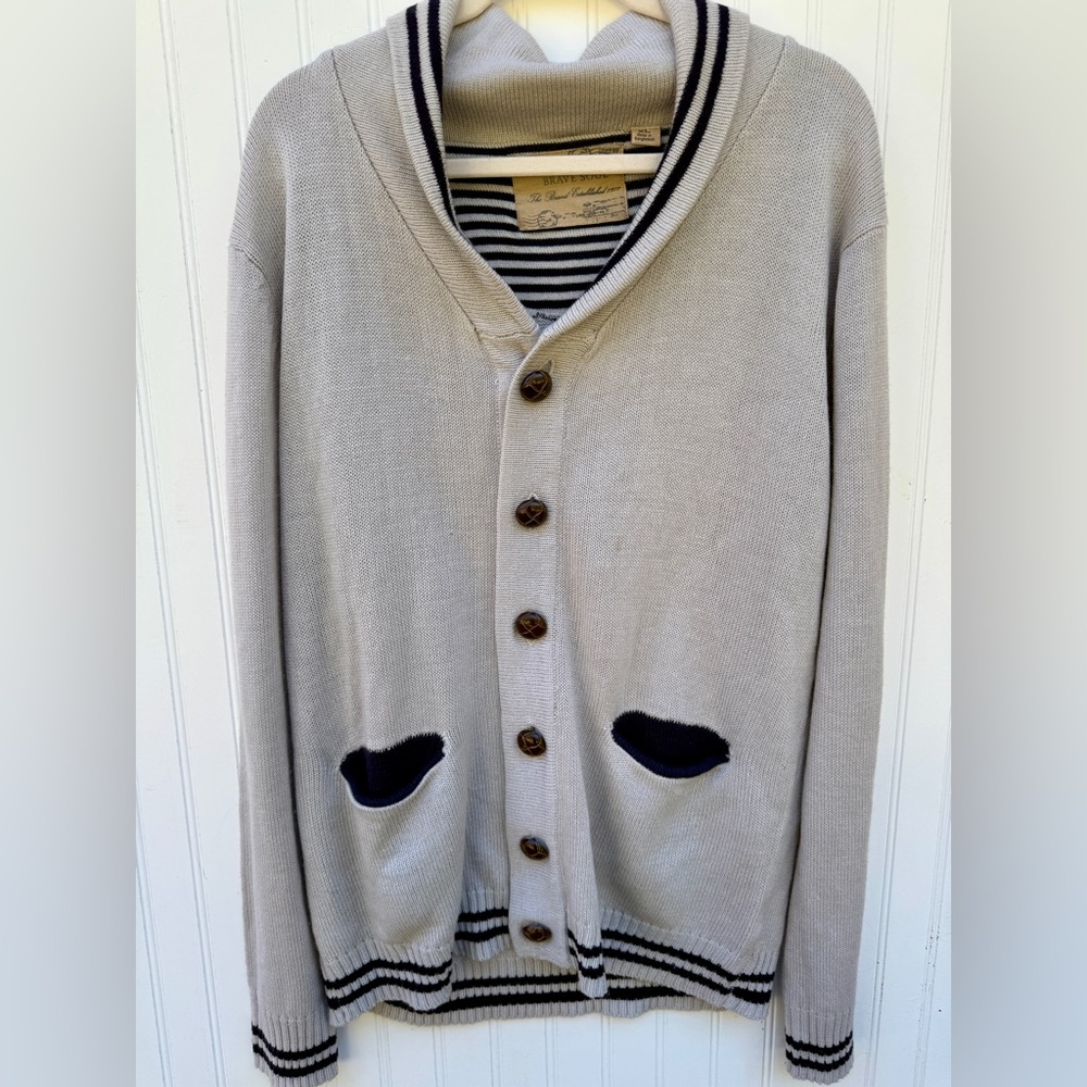 Brave Soul Gray Cardigan with Black‎ Accents Nautical